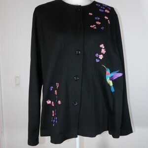 DRAPER'S AND DAMON'S Black Jacket with Flowers & Hummingbirds Large